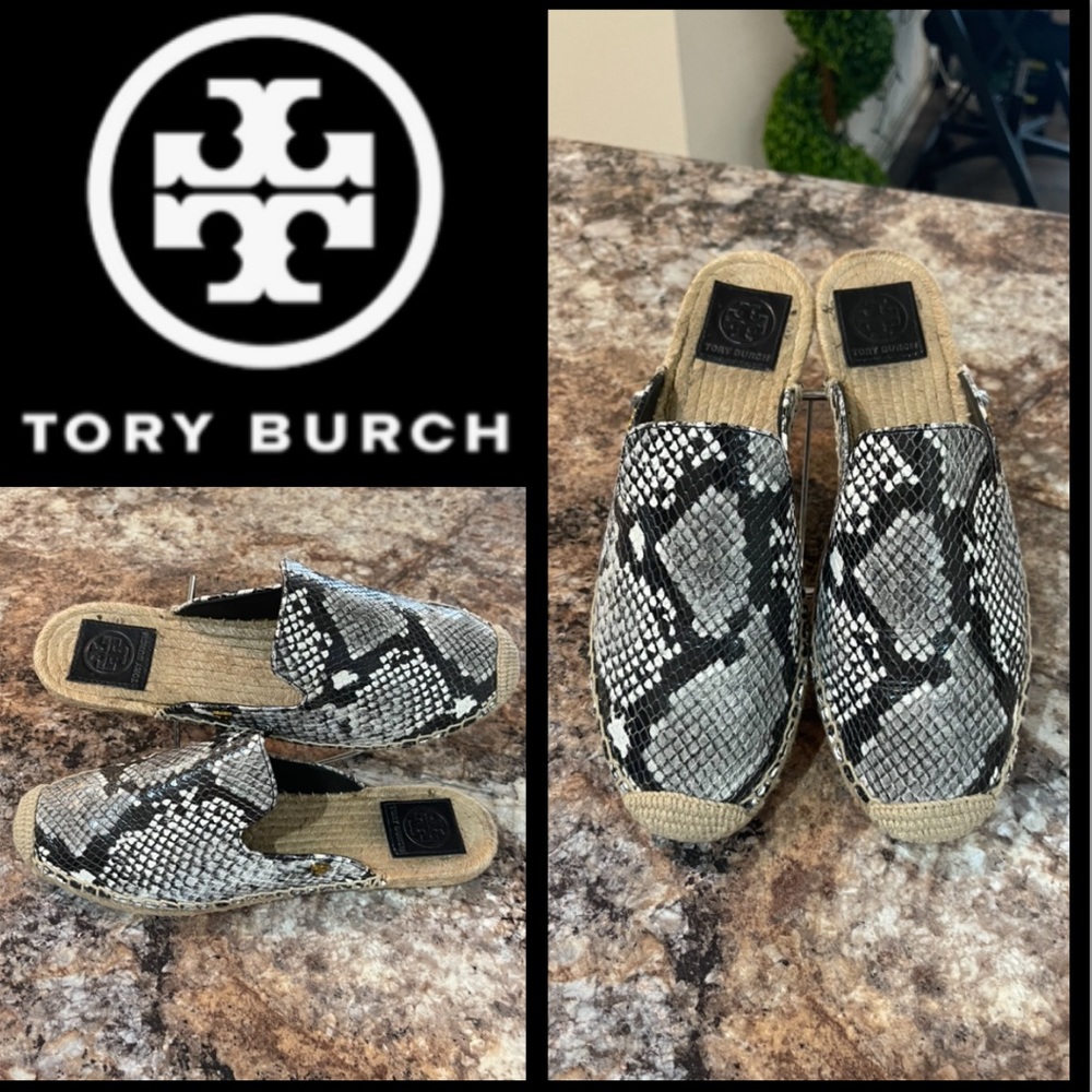 Tory Burch Max Snake-Print Espadrille Mules